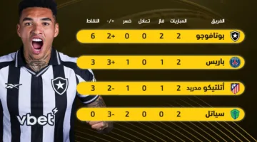 ترتيب المجموعة الثانية في كأس العالم للأندية | بوتافوجو يُربك المجموعة ويصدم باريس
