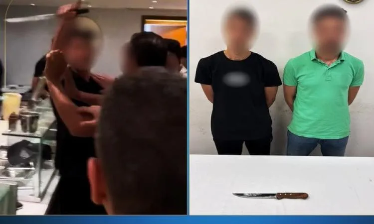 تسليط الضوء على تفاصيل فيديو لعامل في مطعم يهدد الزبائن بسكين داخل المنشأة.