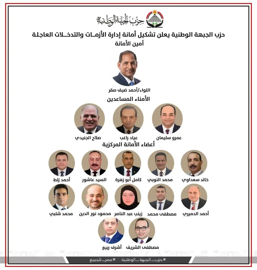 حزب الجبهة الوطنية يعلن عن إنشاء لجنة لإدارة الأزمات والتدخلات السريعة برئاسة ضيف صقر حزب الجبهة الوطنية يعلن عن إنشاء لجنة لإدارة الأزمات والتدخلات السريعة برئاسة ضيف صقر