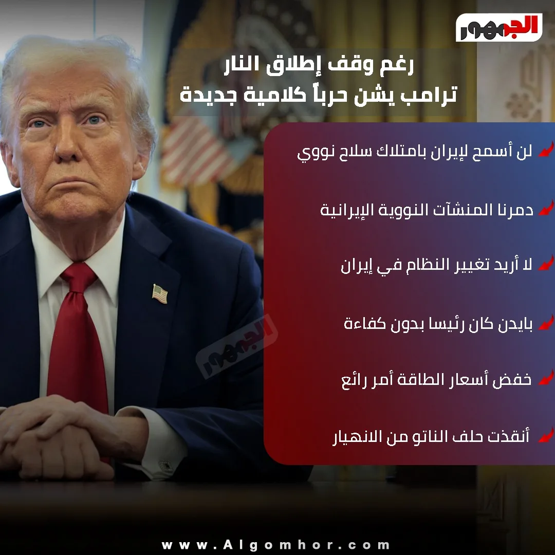 رغم الهدنة، ترمب يطلق تصريحات عدائية جديدة تجاه إيران (إنفوغرافيك)