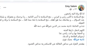 فراق بركة العائلة.. إيمي سالم تودع جدتها بكلمات مؤثرة وتناشد الجميع بالدعاء لها