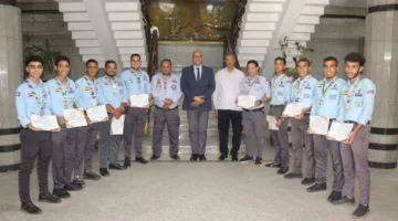 محافظ القليوبية يكرم فريق جوالة مركز شباب ميت نما بمناسبة فوزه بالمركز الأول في الملتقى الكشفي بشرم الشيخ