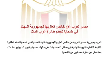 مصر تعبر عن أسفها لضحايا تحطم الطائرة الهندية