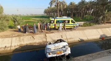 مقتل سائق حافلة صغيرة نتيجة انقلاب سيارته في ترعة بالصف (صور)