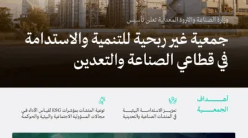 وزارة الصناعة تُعلن عن إنشاء جمعية غير ربحية لتعزيز التنمية والاستدامة في مجالي الصناعة والتعدين.