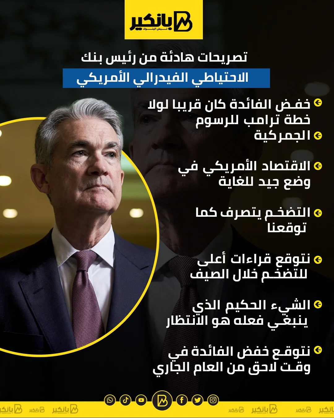 تصريحات متأنية من رئيس الاحتياطي الفيدرالي الأمريكي | إنفوجراف تصريحات متأنية من رئيس الاحتياطي الفيدرالي الأمريكي | إنفوجراف