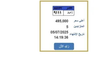 قربت من 500 ألف جنيه.. عرض لوحة سيارة فريدة للمنافسة.