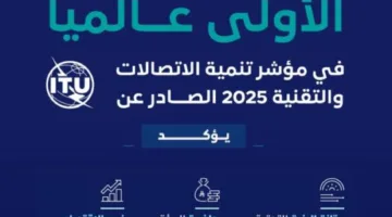 المملكة تتصدر العالم في مؤشر تطوير الاتصالات والتكنولوجيا لعام 2025 وفقًا للاتحاد الدولي للاتصالات.