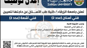 جامعة الزرقاء في الأردن تُعلن عن فرص عمل جديدة متاحة.. كل التفاصيل هنا