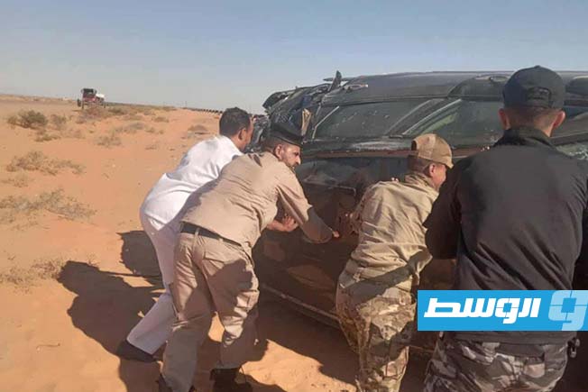 انقلاب سيارة على طريق أبوقرين، 4 يوليو 2025. (بوابة الوسط)