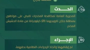 مخدرات جازان ت apprehends مواطنين لترويج (21) كيلوجرامًا من الحشيش.