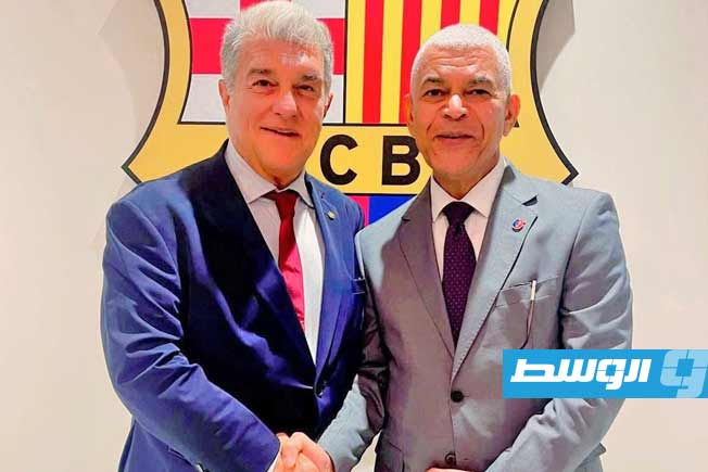 لقاء وزير الاستثمار في حكومة أسامة حماد مع رئيس نادي برشلونة، 4 يوليو 2025 (حكومة أسامة حماد)