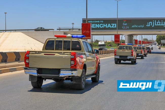 جانب من انتشار وحدات من إدارة الشرطة والسجون العسكرية التابعة لـ«القيادة العامة» في بنغازي، السبت 5 يوليو 2025 (شعبة الإعلام الحربي)