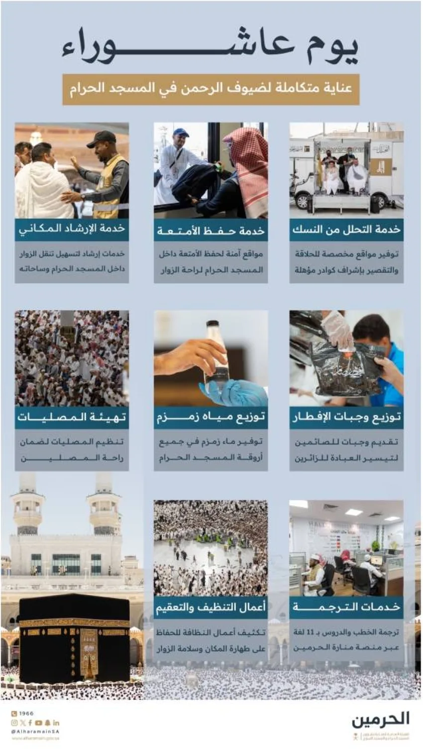 هيئة شؤون الحرمين تعزز خدماتها للزوار في يوم عاشوراء هيئة شؤون الحرمين تعزز خدماتها للزوار في يوم عاشوراء
