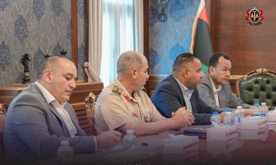 جانب من اجتماع النائب العام الصديق الصور مع أعضاء لجنة الترتيبات الأمنية والعسكرية بمدينة طرابلس، الإثنين 7 يوليو 2025 (مكتب النائب العام)