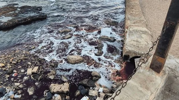 مياه حمراء على أحد الشواطئ اللبنانية تثير المخاوف لدى السكان مياه حمراء على أحد الشواطئ اللبنانية تثير المخاوف لدى السكان