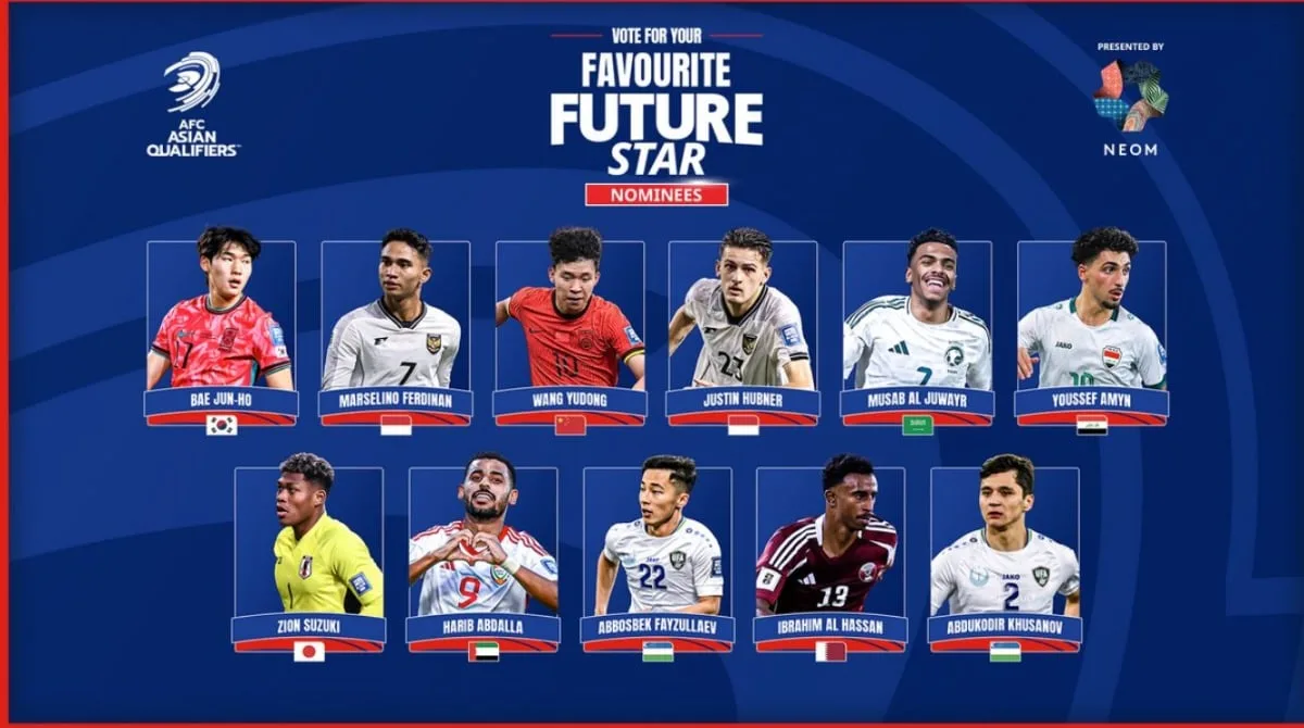 الاتحاد الآسيوي لكرة القدم يختار لاعب منتخب قطر كأحد نجوم المستقبل بعد أدائه المميز في تصفيات كأس العالم. الاتحاد الآسيوي لكرة القدم يختار لاعب منتخب قطر كأحد نجوم المستقبل بعد أدائه المميز في تصفيات كأس العالم.