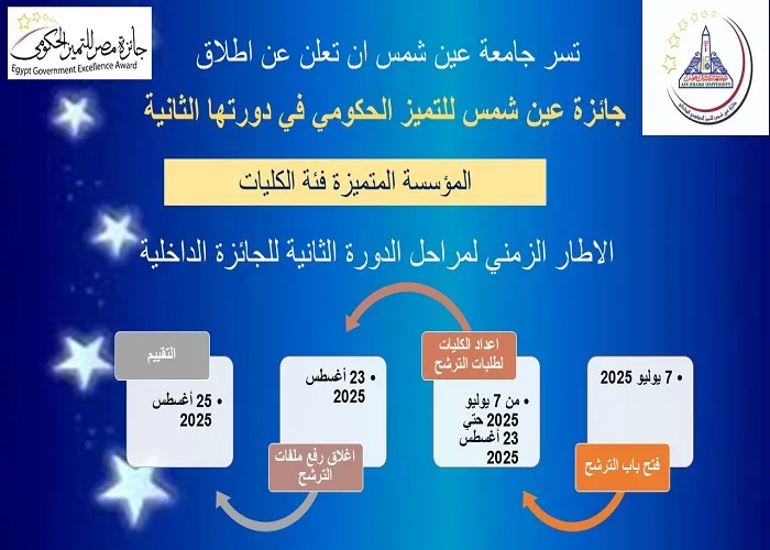 جامعة عين شمس تعلن عن جائزة التميز الحكومي لعام 2025 جامعة عين شمس تعلن عن جائزة التميز الحكومي لعام 2025