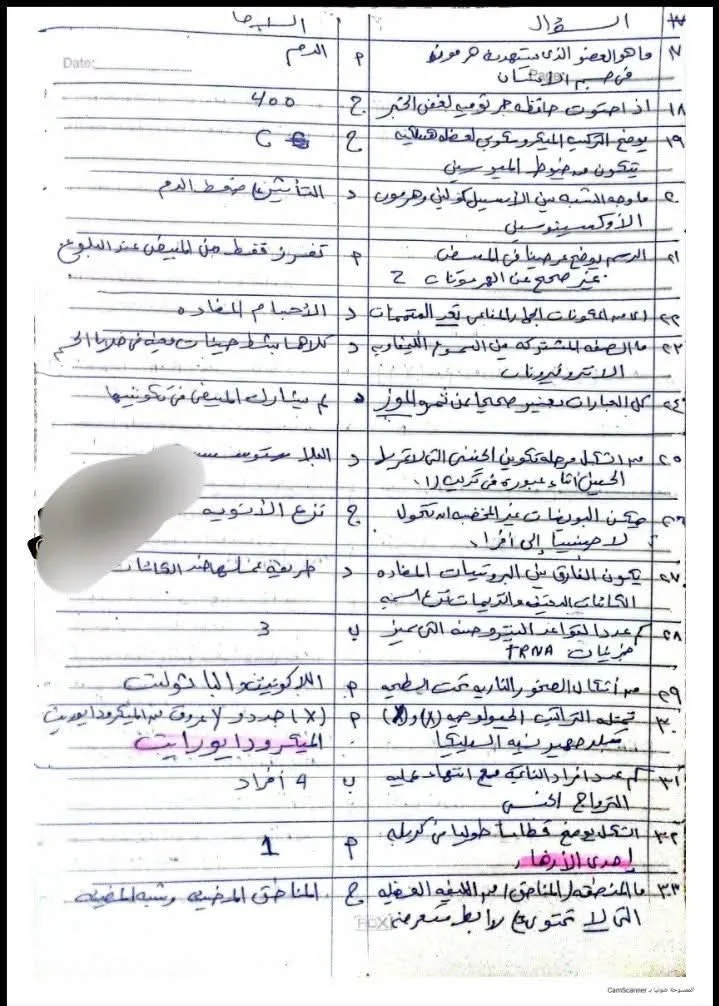 إجابة أسئلة امتحان biology للثانوية العامة 2025 إجابة أسئلة امتحان biology للثانوية العامة 2025