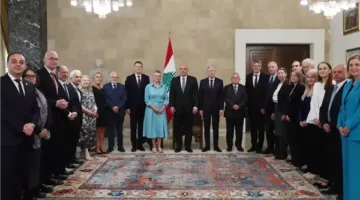 عون يطلب من وفد أوروبي دعم لبنان في استعادة أراضيه وتسهيل عودة النازحين.