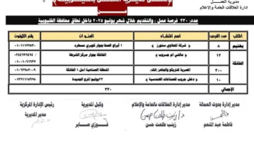 إتاحة 330 وظيفة في القطاع الخاص خلال يوليو في القليوبية