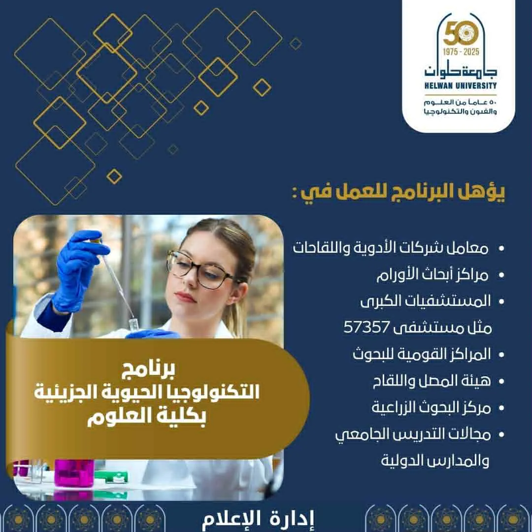 تنسيق الجامعات 2025: استكشف برنامج التكنولوجيا الحيوية الجزيئية في كلية علوم حلوان