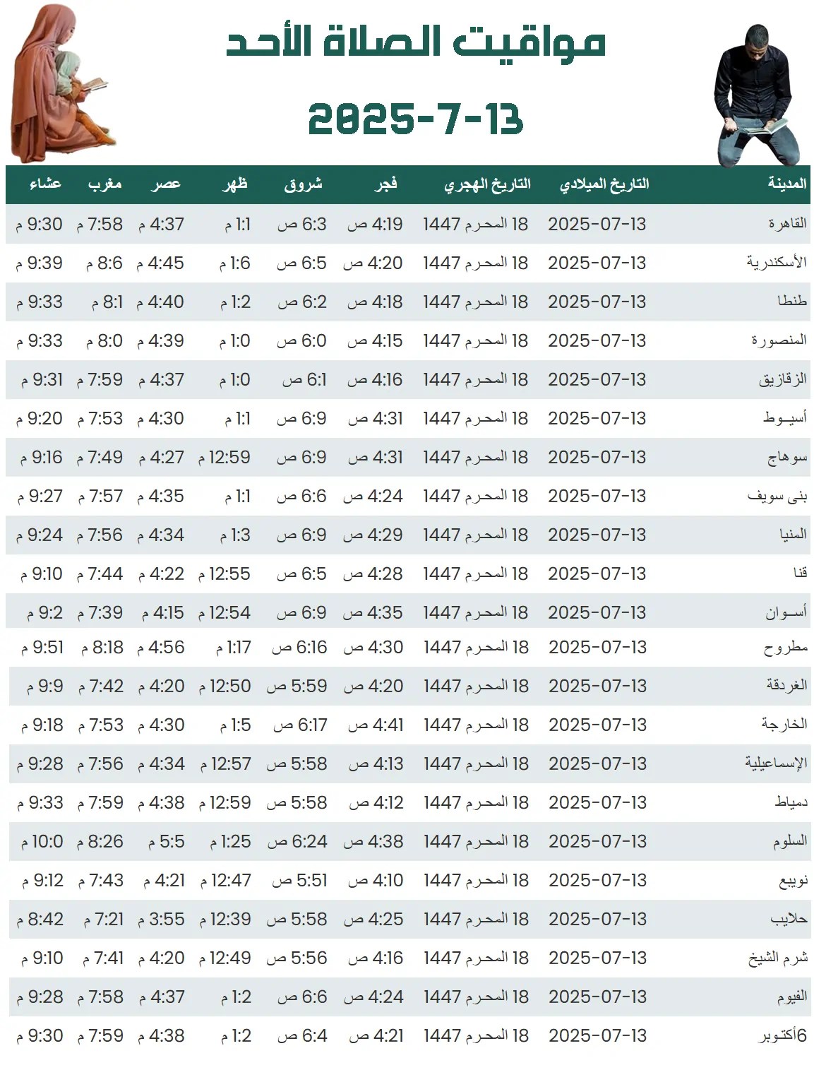 مواقبت الصلاة الأحد
