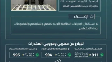 إلقاء القبض على ثلاثة مهربين بحوزتهم 33 كجم من الحشيش في ظهران الجنوب