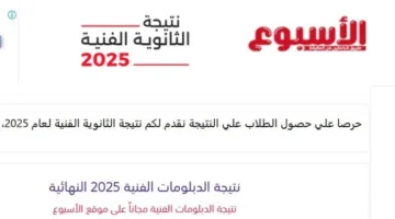 نتائج الدبلومات الفنية 2025 برقم الجلوس متاحة الآن على بوابة الأسبوع