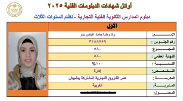 حصلت على أعلى الدرجات في جميع المواد | طالبة تحقق 100% في نتائج الدبلومات الفنية