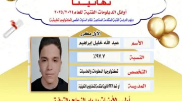 نُقدم صور الأوائل في الدبلومات الفنية 2025 بالقاهرة ورسالة مهمة من المحافظ