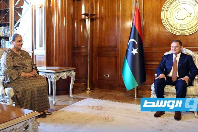 تيته خلال لقائها مع الدبيبة في طرابلس، 13 يوليو 2025 (منصة حكومتنا)