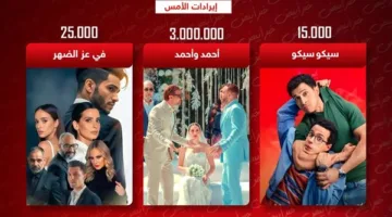 إيرادات الأمس: أحمد وأحمد يحققان 3 ملايين بينما سيكو سيكو وفي عز الضهر يجمعان 40 ألف فقط