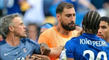 لويس إنريكي، مدرب باريس سان جيرمان، يثور غضباً على جواو بيدرو لاعب تشيلسي بعد هزيمة كأس العالم للأندية.