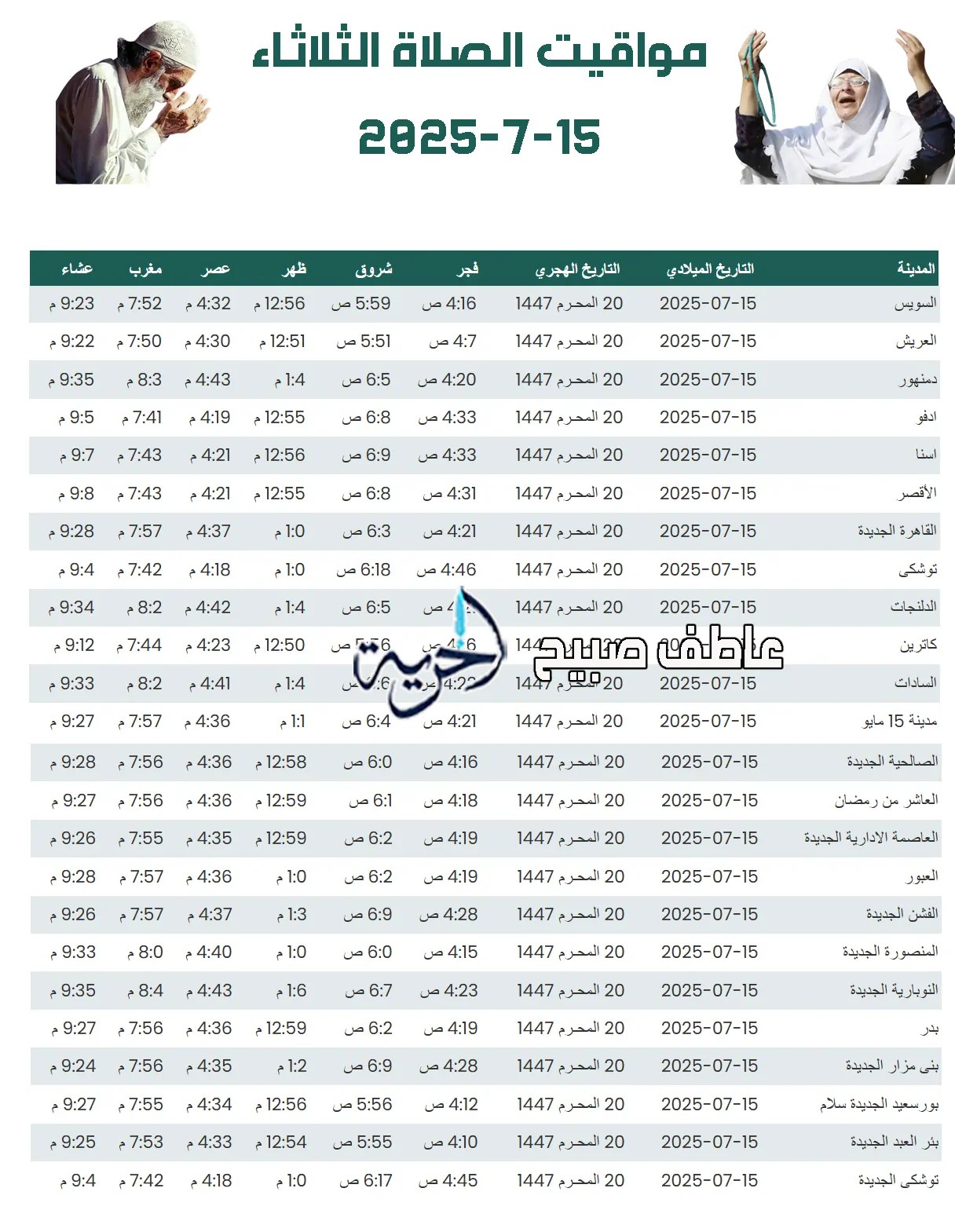مواقيت الصلاة الثلاثاء