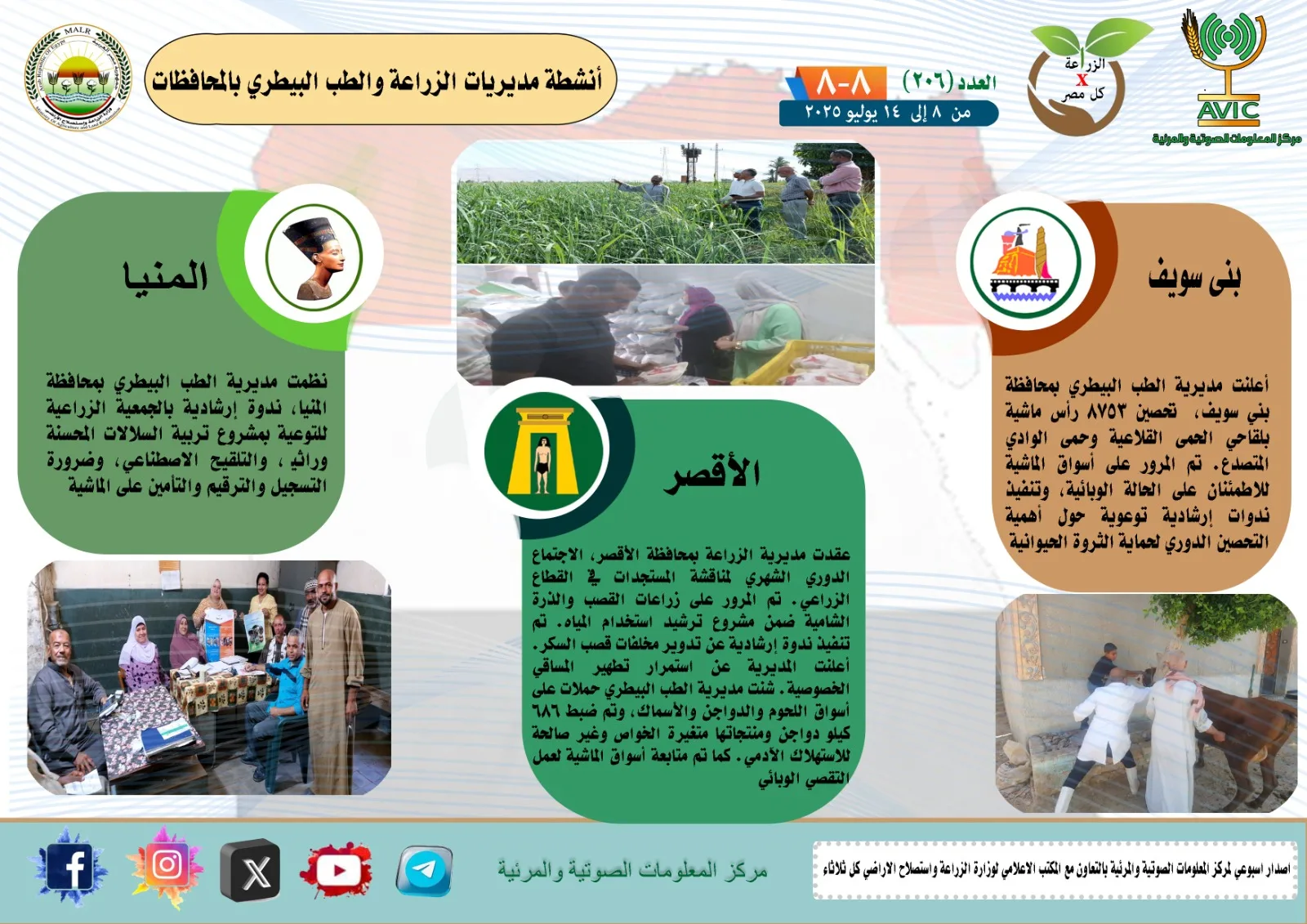 جهود وأعمال مديريات الزراعة والطب البيطري من 8 إلى 14 يوليو | إنفوجرافيك