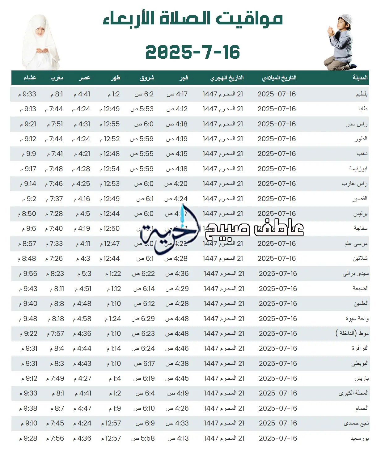 مواقيت الصلاة الأربعاء 16 يوليو