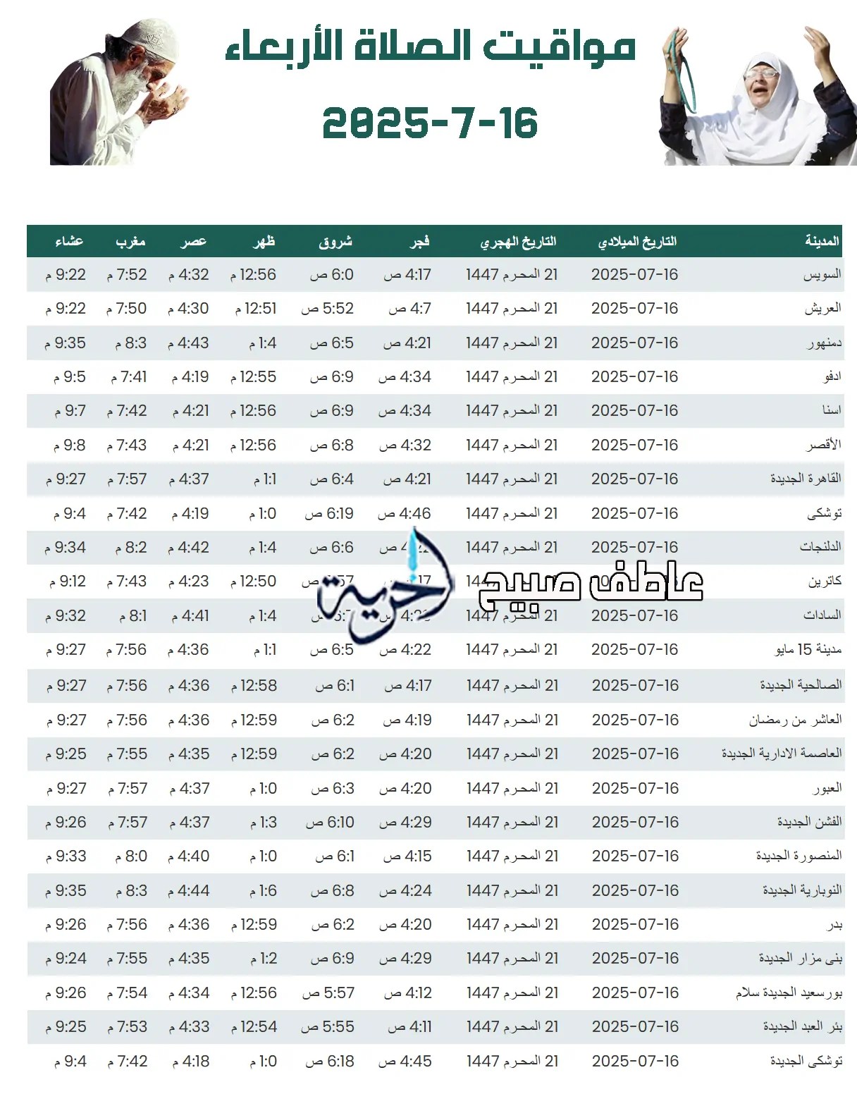 مواقيت الصلاة الأربعاء في مصر