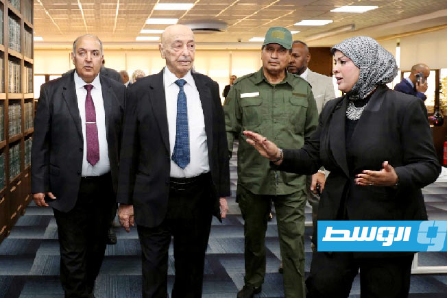 زيارة عقيلة للمكتبة البرلمانية بديوان مجلس النواب في بنغازي، الأربعاء 16 يوليو 2025. (مجلس النواب)