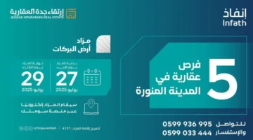 مزادات عامة على عدة عقارات في مكة والمدينة المنورة تحت إشراف “إنفاذ” وتنفيذ شركة ارتقاء جدة العقارية.