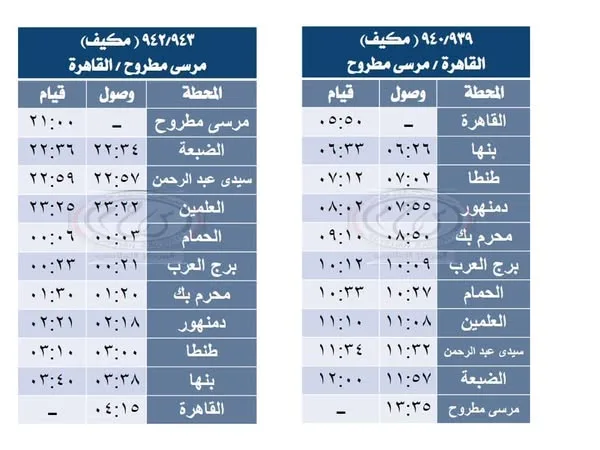 هيئة السكك الحديدية تطلق خدمة قطارات مكيفة جديدة بين القاهرة ومرسى مطروح هيئة السكك الحديدية تطلق خدمة قطارات مكيفة جديدة بين القاهرة ومرسى مطروح