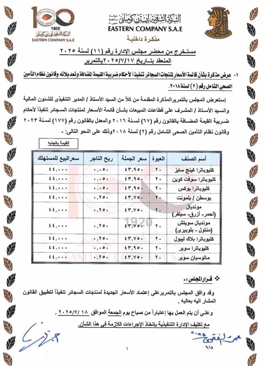 قائمة أسعار السجائر في الأسواق بعد الزيادة الجديدة 
