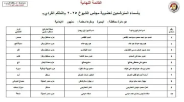الهيئة الوطنية للانتخابات تكشف عن 21 مرشحًا فرديًا يتنافسون على 6 مقاعد في مجلس الشيوخ بالبحيرة