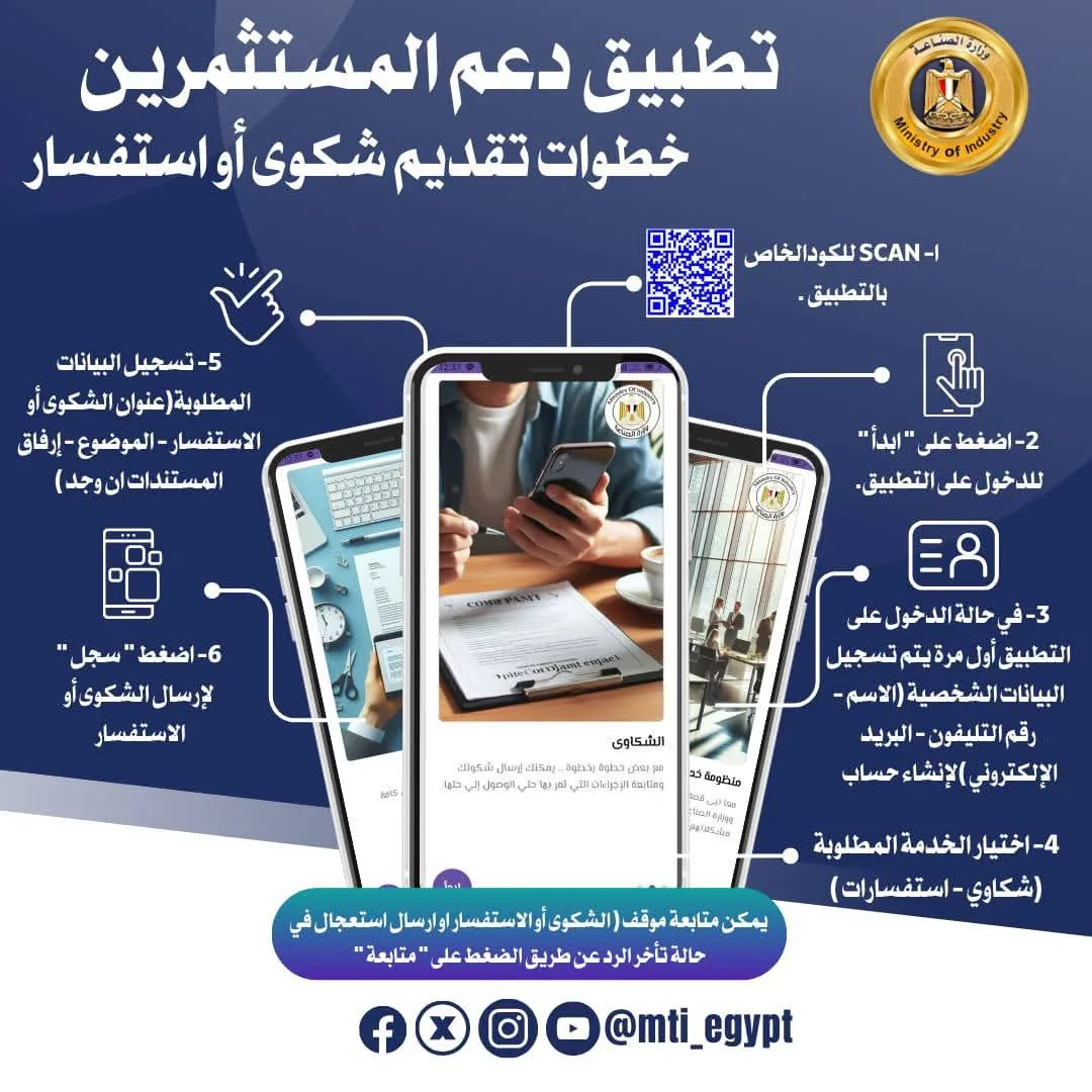 من المصنع إلى الجوال: وزارة الصناعة تُطلق تطبيقًا لمعالجة شكاوى المستثمرين من المصنع إلى الجوال: وزارة الصناعة تُطلق تطبيقًا لمعالجة شكاوى المستثمرين