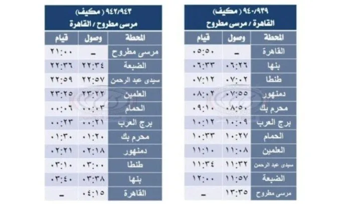 جدول وأسعار قطارات العطلات: خدمة جديدة على خط «القاهرة – مطروح» والعكس. جدول وأسعار قطارات العطلات: خدمة جديدة على خط «القاهرة – مطروح» والعكس.