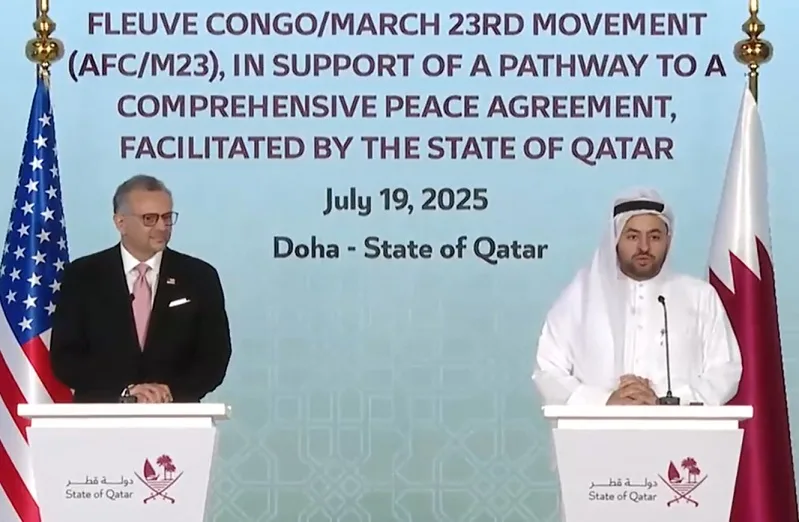 د. محمد الخليفي يعلن عن توقيع اتفاق مبادئ بين حكومة الكونغو وحركة 23 مارس في الدوحة د. محمد الخليفي يعلن عن توقيع اتفاق مبادئ بين حكومة الكونغو وحركة 23 مارس في الدوحة