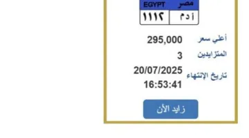 سعرها تجاوز ربع مليون جنيه.. المنافسة على لوحة سيارة فريدة تقترب من نهايتها خلال ساعات