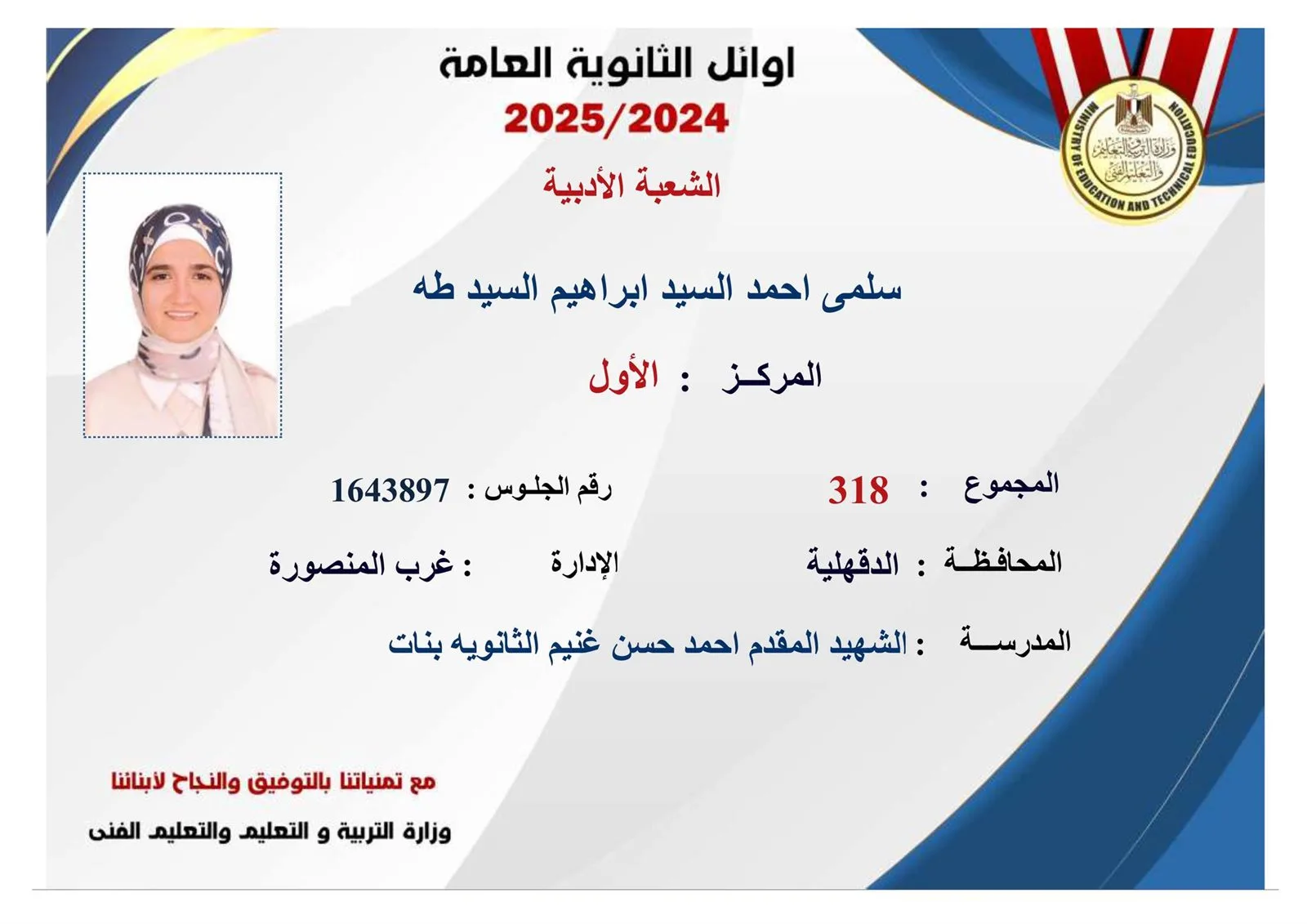“منوفية العظيمة”.. طلاب شبين وقويسنا والسادات يتصدرون قائمة أوائل الثانوية العامة 2025 “منوفية العظيمة”.. طلاب شبين وقويسنا والسادات يتصدرون قائمة أوائل الثانوية العامة 2025