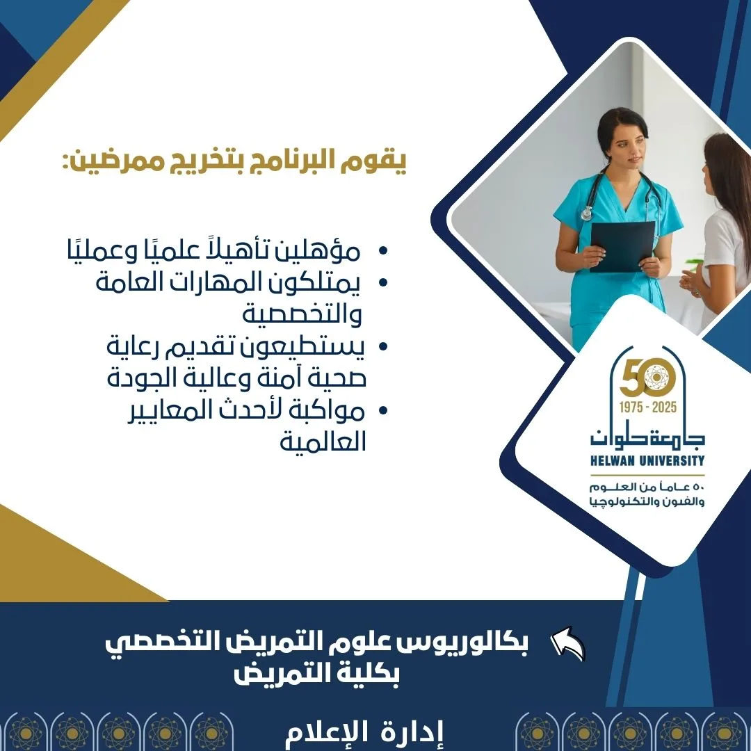 كلية تمريض حلوان تعلن عن فتح التسجيل لبرنامج البكالوريوس التخصصي 2025 بشروط متميزة
