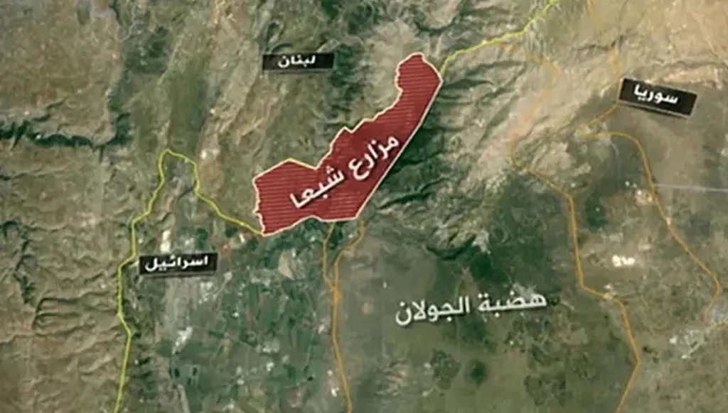 خريطة تظهر مزارع شبعا (انترنت).